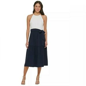 NWT DKNY Halter Neck Sleeveless Tie Waist Tier Skirt Dress Size 6